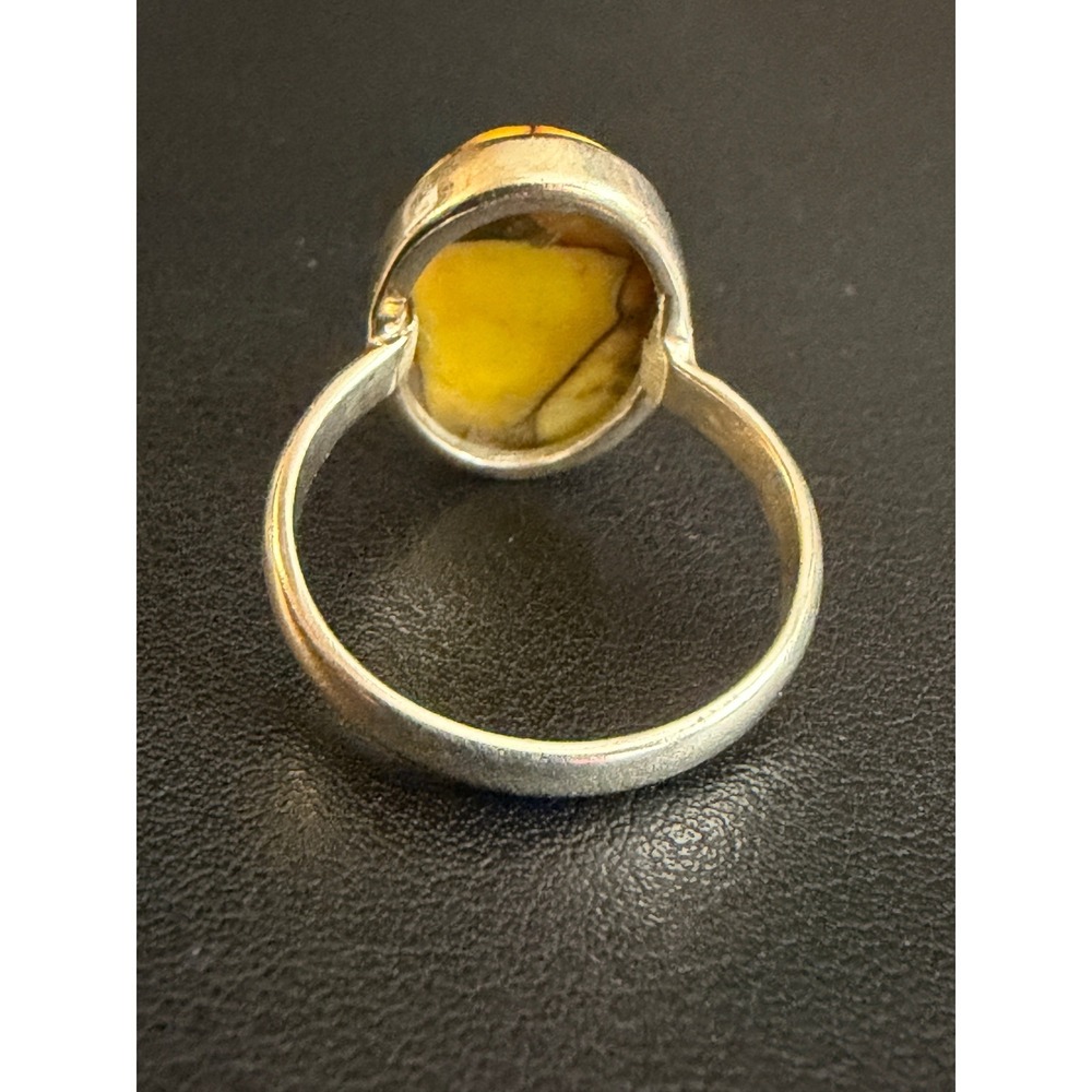 Sterling Silver Ring Turquoise Honey Dahlia Yellow Southwest Bezel 925 Size 7.5 - Picture 7 of 11